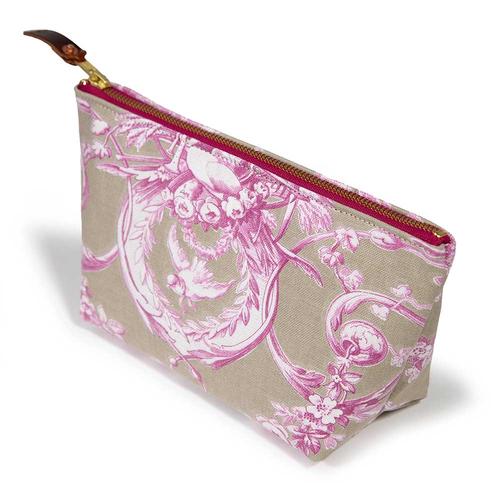 Sand and Rose Toile Travel Clutch